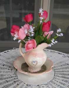 Pretty Pink Tulip Decor in Bowl & Pitcher Display