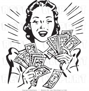 royalty-free-vector-clip-art-of-a-black-and-white-retro-woman-holding-handfuls-of-cash-money-by-bestvector-1994