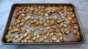 Simple Uses for Leftover Bread Croutons Step 3 Spread evenly 