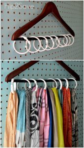 organize your accessories with shower rings on a hanger scarvesbelts-hats