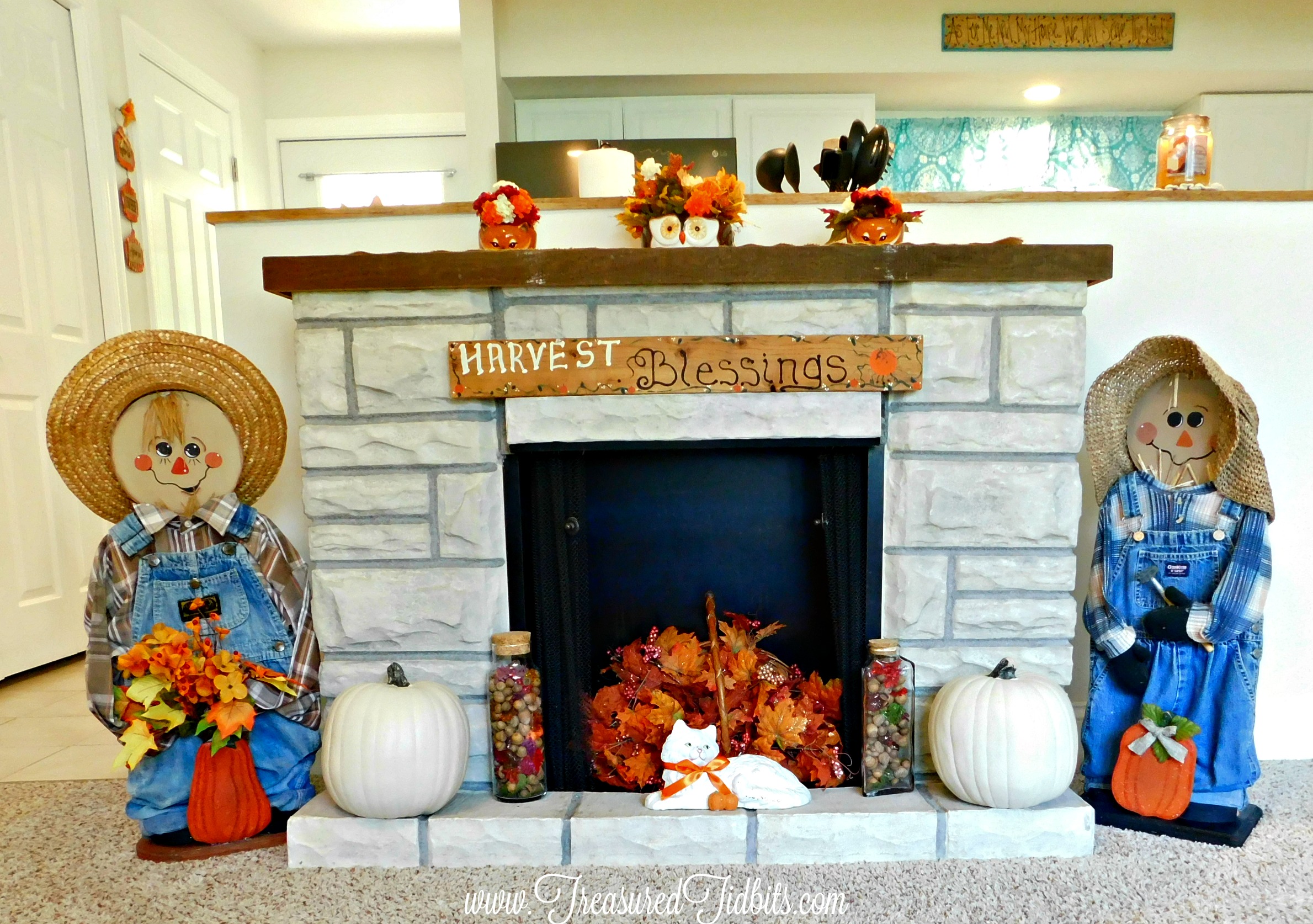 Fall Tour House on the Hill Fireplace with Scarecrows